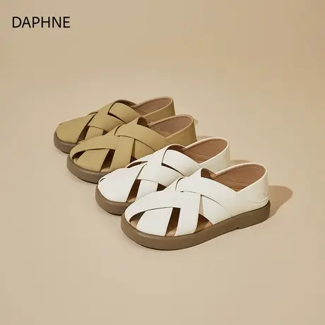 Daphne/达芙妮2025新款包头半拖鞋女外穿百搭镂空编织罗马凉拖鞋图片