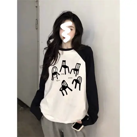 春秋季打底衫韩系chic大码纯棉长袖t恤女ins潮插肩袖闺蜜百搭上衣商品大图