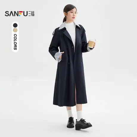 三福单外套2025秋季可拆翻领腰带设计气质长款风衣女装507325图片