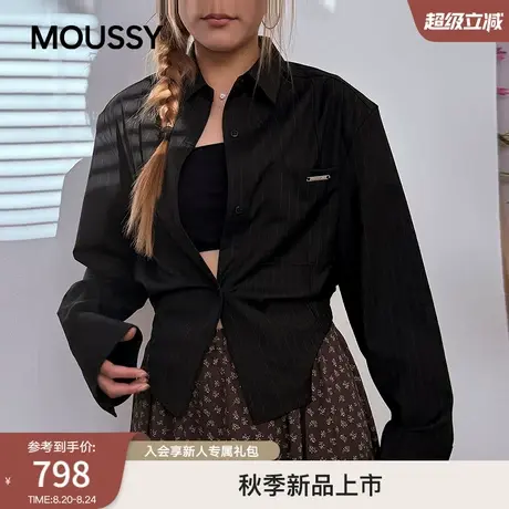 MOUSSY 2025秋季新品通勤风条纹慵懒宽松长袖衬衫女028IAA30-1022商品大图