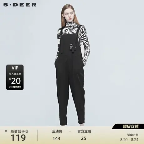 【sdeer奥莱】圣迪奥女装秋简约印花挖袋背带裤S20380825商品大图