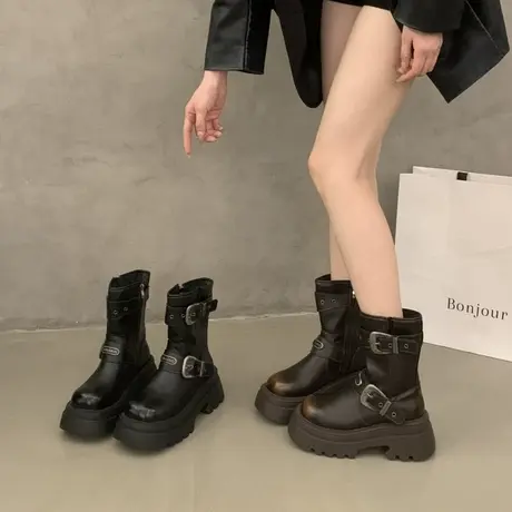 厚底增高马丁靴女2025新款秋季英伦风百搭短靴小个子气质高级靴子商品大图