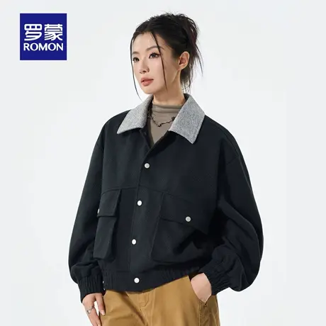 罗蒙女士潮流百搭复古夹克2025秋季新款宽松百搭短款外套日常上衣商品大图