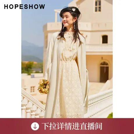 【直播专享】冬季系带珍珠织带翻领双面呢大衣90121380804红袖图片