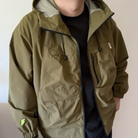 DAEVU大码男装春款户外休闲浅绿色风衣加肥加大男款连帽夹克外套商品大图