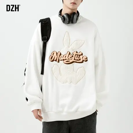男士宽松白色卫衣男款圆领秋季外套男潮牌毛巾绣兔子衣服情侣秋装商品大图