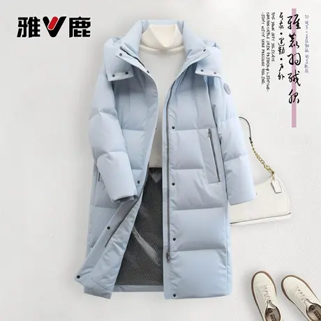 雅鹿2025秋冬休闲时尚中长款羽绒服女款纯色连帽冬款保暖正品商品大图