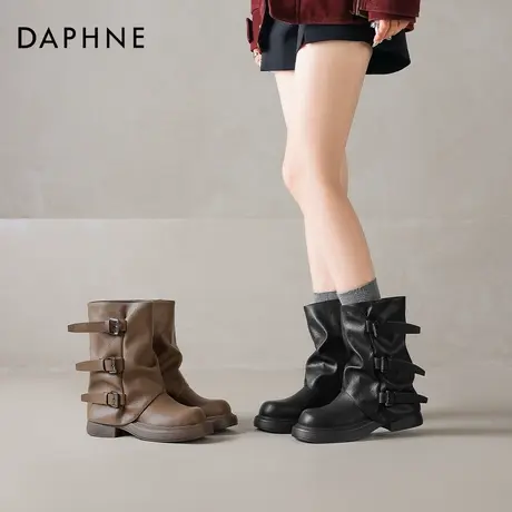 达芙妮靴子短靴女2025新款爆款秋冬英伦风堆堆靴骑士中筒马丁靴女图片