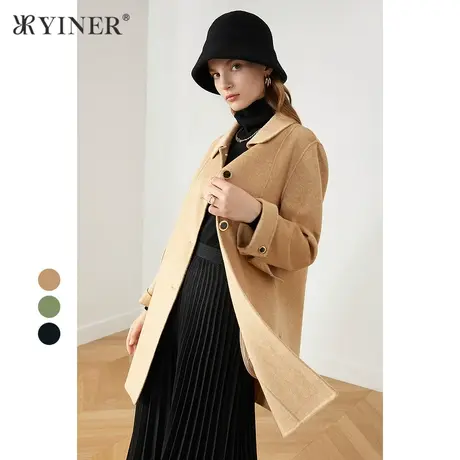 YINER音儿商场同款女装2021冬季新款气质直筒修身毛呢外套商品大图