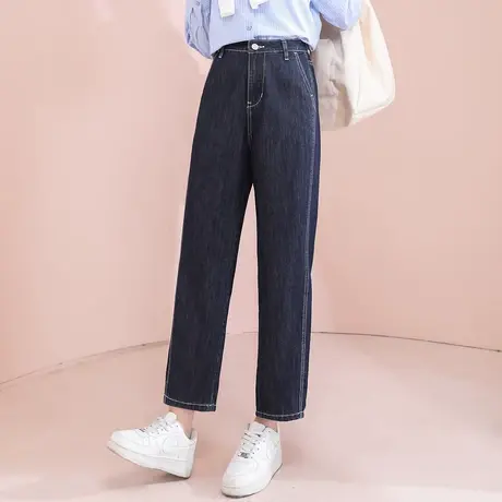 唐狮春秋季新款牛仔裤女直筒宽松高腰舒适显瘦纯色九分裤子TJ图片
