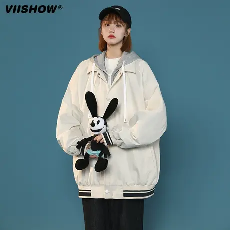 VIISHOW夹克2023新款男生春秋潮流ins百搭宽松休闲连帽假两件外套商品大图