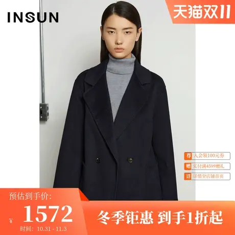 【高支羊毛】恩裳冬季绵羊毛西装领廓形中长款毛呢外套女图片