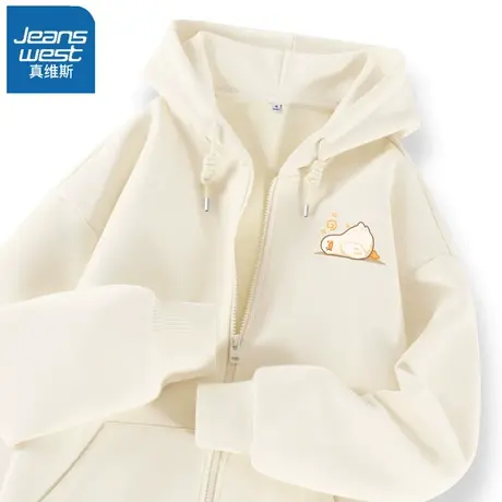 VR真维斯连帽卫衣外套女加绒春秋冬季2023新款小众慵懒风拉链开衫图片