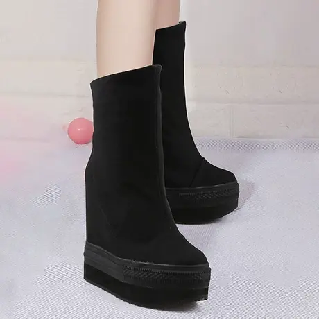 内增高女鞋12cm运动高帮单鞋潮2023新款小个子旅游厚底休闲帆布鞋图片