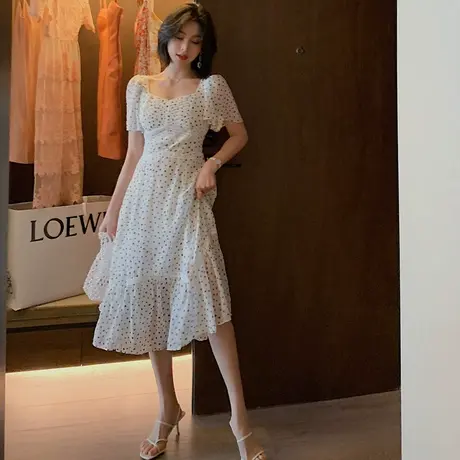 2024夏装新款女雪纺碎花中长款百搭泫雅风裙子ins超仙白色连衣裙图片