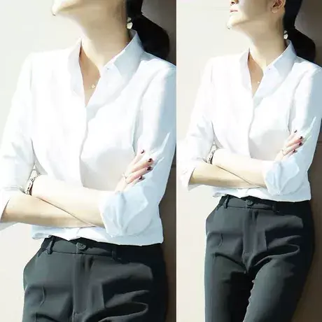 雀后白衬衫女职业上衣2025春装新款长袖气质正装设计感工作服衬衣商品大图