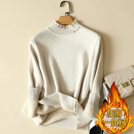 一体绒加绒蕾丝半高领打底衫女秋冬季2022年新款加厚保暖内搭毛衣图片