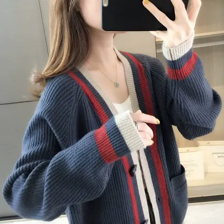 2023年秋装新款女士针织开衫宽松毛衣外套春秋上衣慵懒风外搭洋气图片