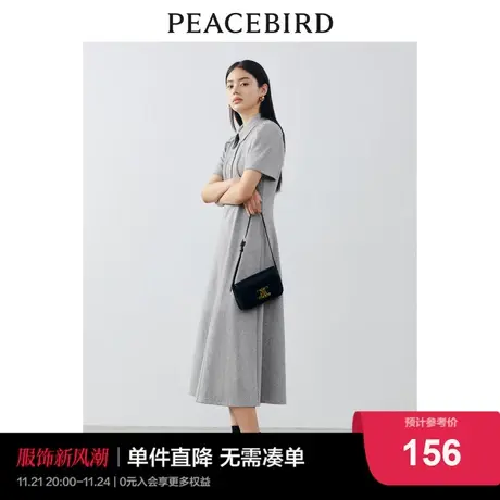 太平鸟 2023年秋季新款POLO领收腰连衣裙女士短袖收腰显瘦长裙图片