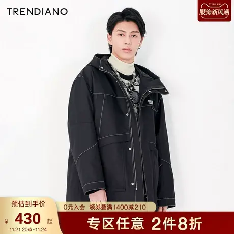 TRENDIANO官方潮牌秋冬男装棉衣加厚含棉中长棉服撞线外套男士商品大图