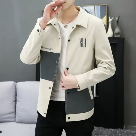 工装夹克男长袖港风宽松2023春装外套青年百搭帅气翻领简约潮褂子商品大图