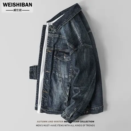 春秋季男士水洗耐磨休闲工装牛仔上衣外套日系潮牌基础百搭夹克男图片