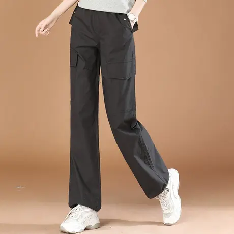 韩潮袭人松紧高腰阔腿美式工装裤子女春新款宽松显瘦百搭休闲长裤商品大图