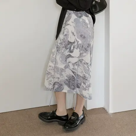 omont蛋挞家 复古碎花飘带雪纺半身裙2023女夏新高腰显瘦半身长裙图片