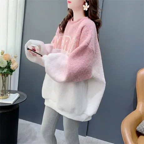 设计感渐变加厚羊羔毛卫衣外套女秋冬2023新款宽松慵懒风洋气上衣图片