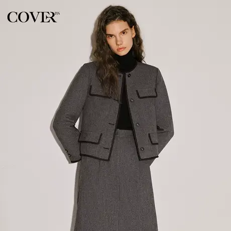 COVER冬季织带袋盖圆领小香风外套商品大图