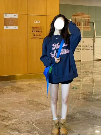 加绒加厚纯色圆领卫衣女春秋季2024新款宽松设计感小众上衣女外套商品大图