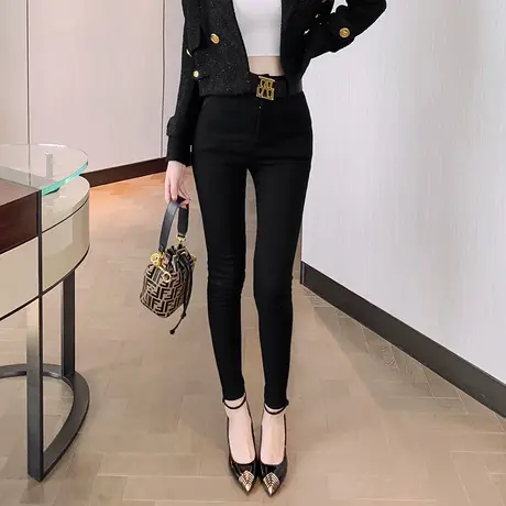 2023秋季女黑色休闲裤紧身显瘦百搭高腰修身小脚裤显腿长铅笔裤子商品大图