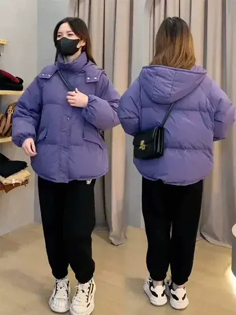 羽绒服女短款连帽2023年新款爆款小个子显瘦纯色白鸭绒冬季外套潮商品大图