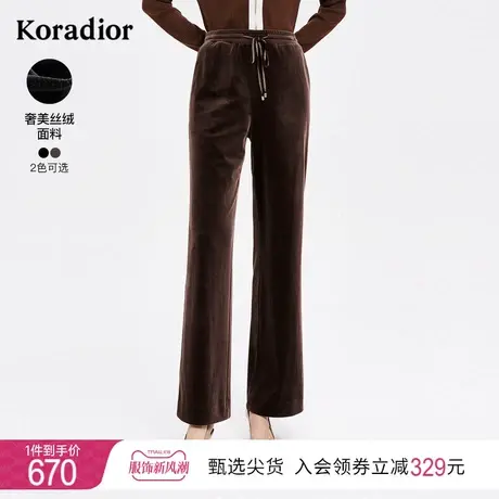 珂莱蒂尔休闲裤女2022年新款运动裤丝绒松紧腰直筒裤裤子百搭长裤商品大图