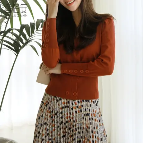 百洛安毛衣外套女设计感上衣秋季新款气质V领长袖针织开衫短外搭商品大图