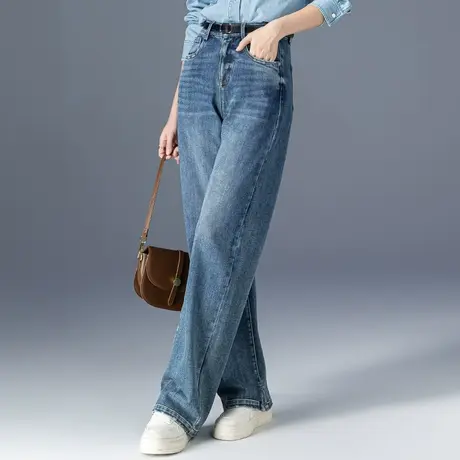 高腰阔腿牛仔裤女2023新款春秋女裤宽松长裤显瘦拖地裤大码直筒裤商品大图