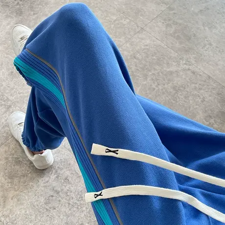 蓝色运动裤女束脚2023年秋冬新款高腰宽松显瘦撞色百搭休闲卫裤潮图片