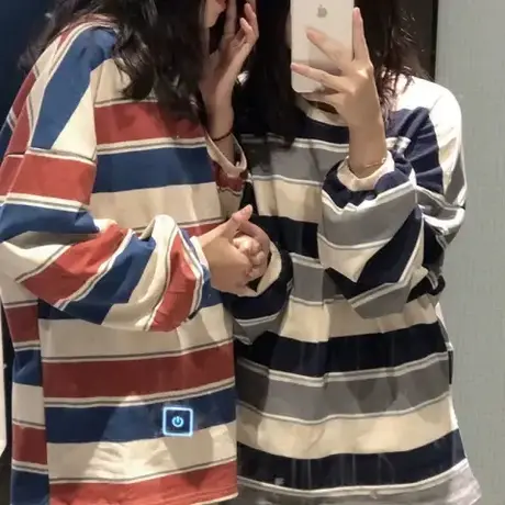 韩系慵懒风条纹宽松oversize卫衣女早春秋季2024新款女装长袖上衣商品大图