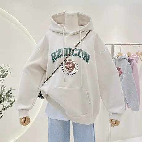 连帽卫衣女春秋新款复古高级感慵懒风宽松显瘦休闲帽衫上衣外套图片