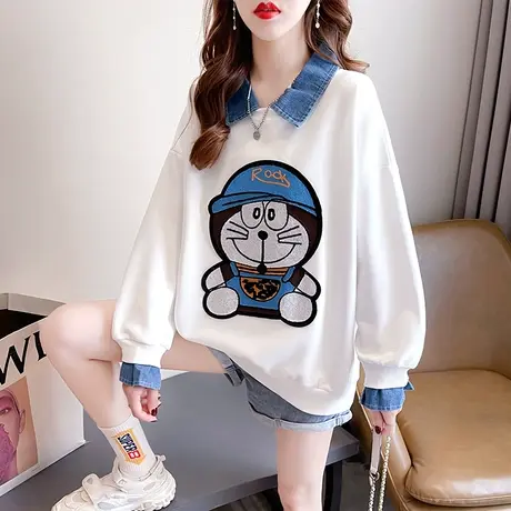 设计感小众卫衣女春秋季韩版宽松薄款早春小个子polo领假两件外套商品大图