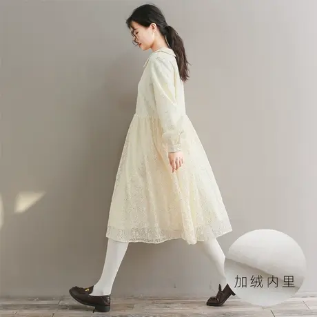 【买一送一】秋冬新品蕾丝亮片绒连衣裙大码方领长袖打底裙商品大图