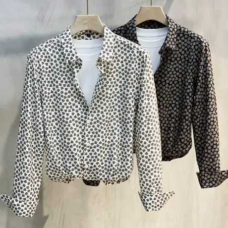 花衬衫男长袖修身高级感男装上衣服潮流ins痞帅男士衬衣春秋新款商品大图