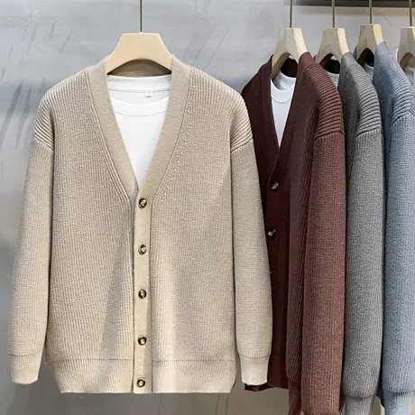 开衫毛衣男宽松潮流休闲V领加厚2025秋冬新款情侣装针织衫外套男商品大图