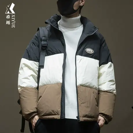 希越设计感三段式撞色羽绒服男士宽松大码加厚鸭绒外套2023秋冬款商品大图