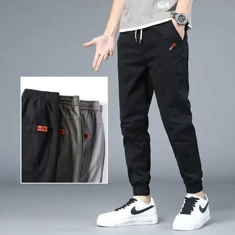 夏天薄款余文乐工装休闲裤子男士宽松紧束脚潮牌夏季运动收口小脚商品大图