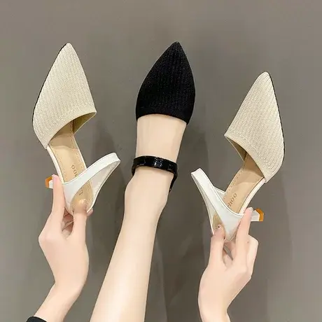 包头凉鞋女2023年夏季新款时装仙女风中跟细跟小高跟性感半拖鞋子商品大图