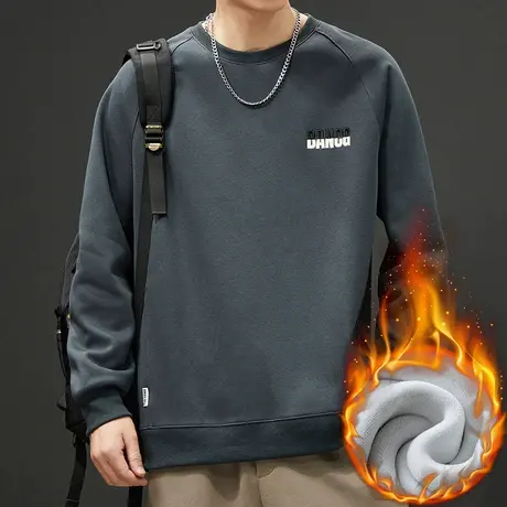 加绒加厚保暖圆领卫衣冬季2024新款潮牌男生痞帅长袖打底衫秋冬款商品大图