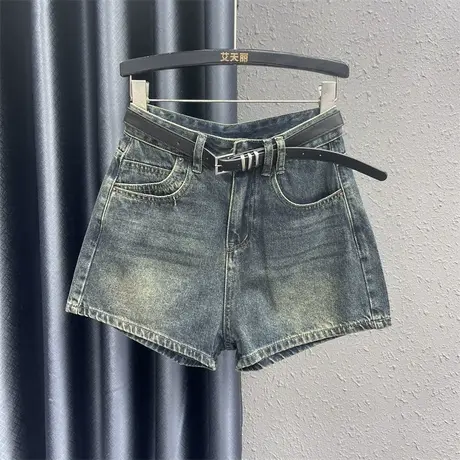 纳米蓝复古牛仔短裤女2024春夏新款洋气百搭高腰显瘦a字阔腿裤潮图片