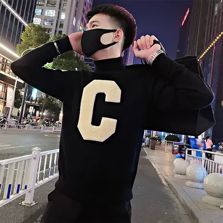 高领毛衣男冬季2023时尚爆款字母简约高级感冬款套头打底针织线衣商品大图