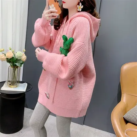 设计感立体玩偶甜美连帽毛衣女外穿2023新款秋冬宽松减龄针织上衣商品大图